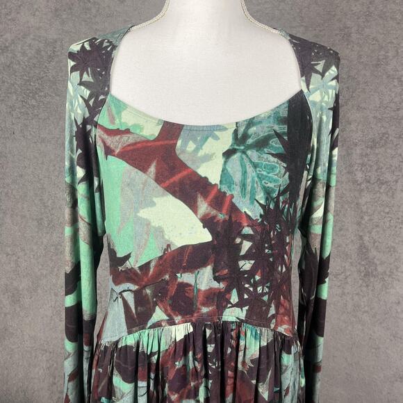 Peruvian Connection Forest Fairy Dress Medium Whimsigoth Boho Artsy Leaf Print - Picture 6 of 10